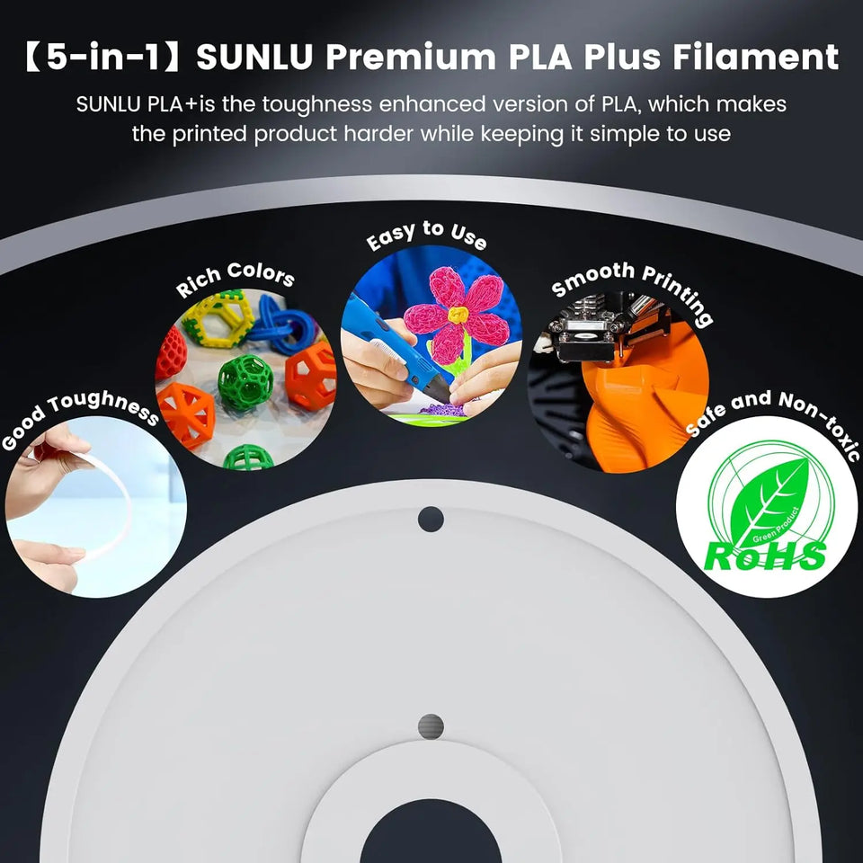 SUNLU 5KG PETG/PLA/PLA PLUS 3D Filament 1.75mm Large Spool Neatly Wound Big Roll Printing Filament for Most FDM 3D Printer