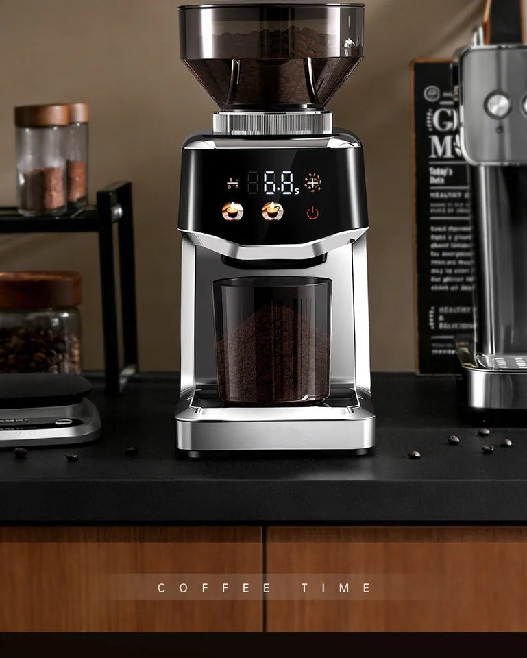 Touchscreen Electric Coffee Grinder - Automatic Commercial & Home Use, Stainless Steel Burr Mill with Dose Control, LCD Display
