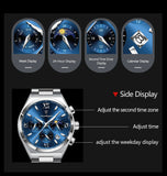POEDAGAR Fashion Functional Man Wristwatch Luminous Week Date Business Watch For Men Stainless Steel Sports Men's Quartz Watches