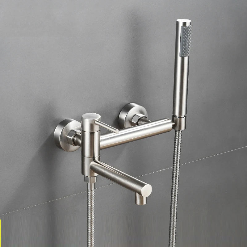 Bathtub Shower Faucet Brass Single Handle Waterfall Spout Wall Mounted Mixers Taps with Hand Shower Sets Bathroom Bidet Taps