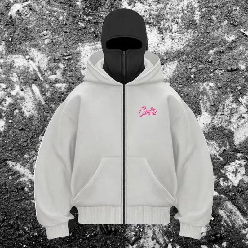 Men's Balaclava Zip Hoodie with Face Mask Winter Warm Zipper Sweatshirt Oversized Hooded Sports Jacket for Outdoor Activities