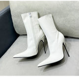 Knee-High Modern Boots Pointy Toe Women Shoes 13cm Ultra Thin Steel High Heels Metal Heel Calf Boots for Women Fun Shoes Size 46