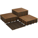 Acacia Wood Connected Deck Tiles for Patio & Outdoor Decor, 12"x12" Firm Weatherproof Non-Slip Wooden Flooring, 22/33 Panels