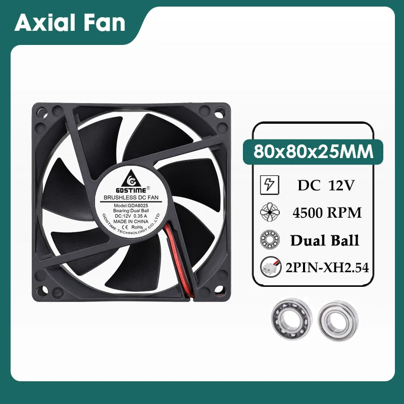 Gdstime DC 5V 12V 24V Fan 80mm*25mm PC CPU Cabinet Cooler Fan 8025 Dual Ball Axial Cooling Fan for Computer Case&Laptop Cooling