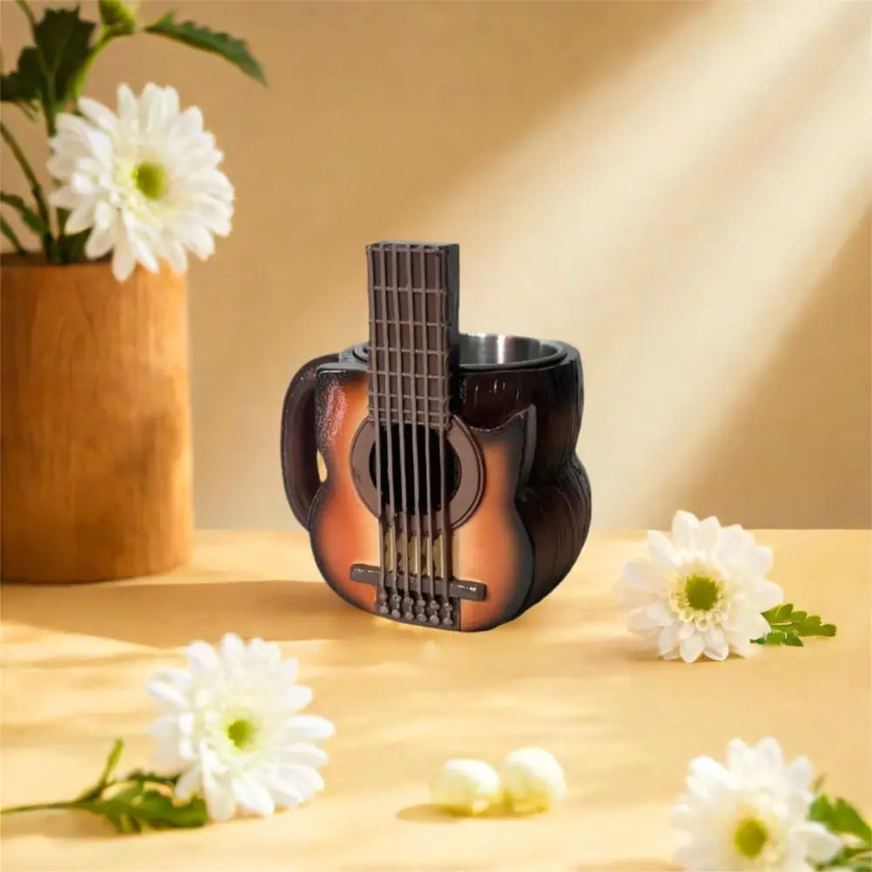 Stainless Steel Musical Instrument Coffee Mug Ornament Durable Guitar Style Water Cup Easy To Clean Comfortable Handle