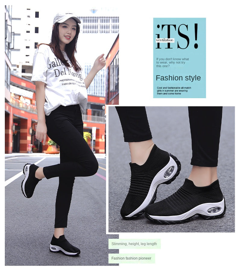 Women Sneakers Fashion Black Sports Casual Shoes Breathable Mesh Lightweight Air Cushion Non-Slip Running Shoe Zapatillas