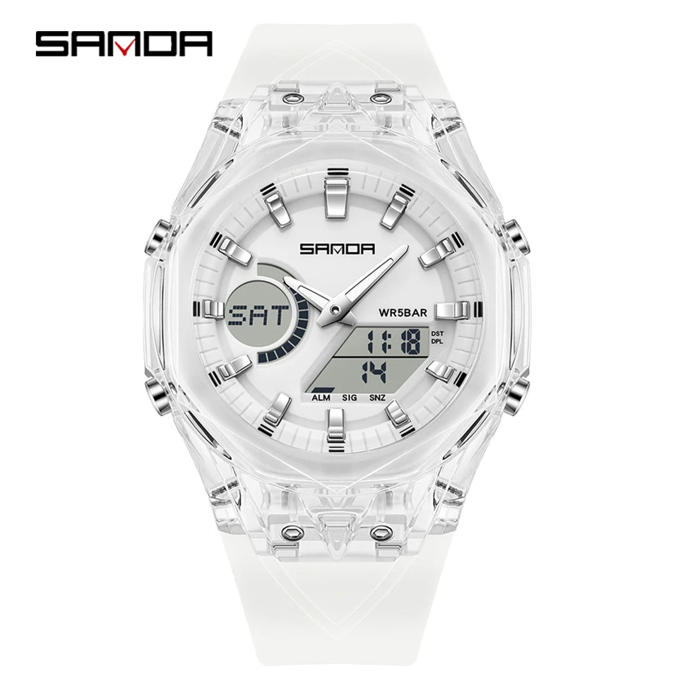 SANDA Top New 6283 Dual Display Multifunctional Student Electronic Watch Alarm Clock Night Light Waterproof Sports Student Watch