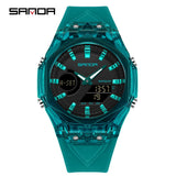 SANDA Top New 6283 Dual Display Multifunctional Student Electronic Watch Alarm Clock Night Light Waterproof Sports Student Watch