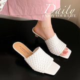 Summer Sandals Women Concise Style Slippers Weave Sandals for Girls Sexy Kitten Heel Elegant Dress Party Wedding  Sandalias