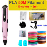 New 3D Printing Pen LCD Display Screen 1.75mm ABS/PLA 0.7mm Diameter Material Kids DIY Drawing Pen Christmas Birthday Gifts