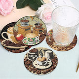 8 pieces/set of diamond painted coaster set with coffee pattern coaster (with holder) - DIY diamond art craft kit for home decor