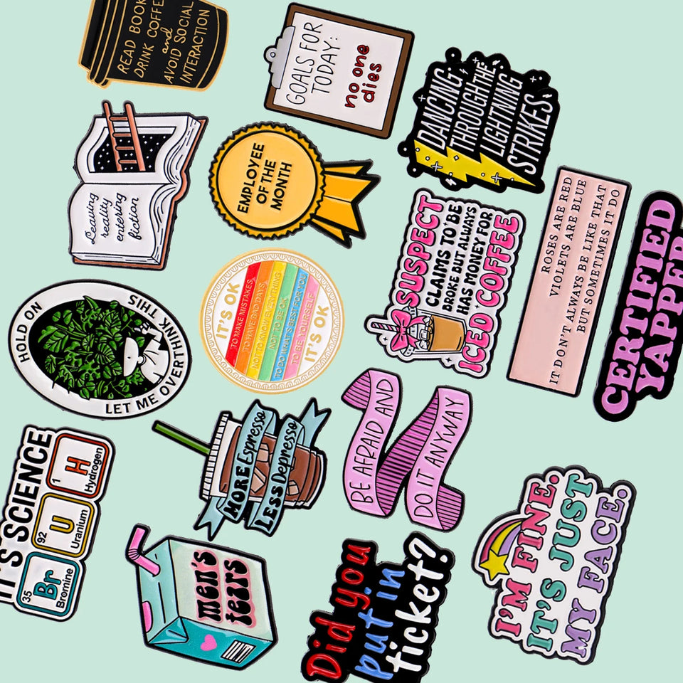 Book Enamel Pin Coffee Brooches for Lapel Pins Quote Phrase Words Badge on Backpack Clothing Accessories Fashion Jewelry Gifts