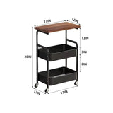 Three-Tier Metal Rolling Multi-Purpose Storage Cart with Walnut Wood Tabletop, Stable and Durable, with Two Lockable Wheels, Suitable for Kitchen, Bathroom, Snacks, Coffee, Crafts, Cosmetics and Baby Products