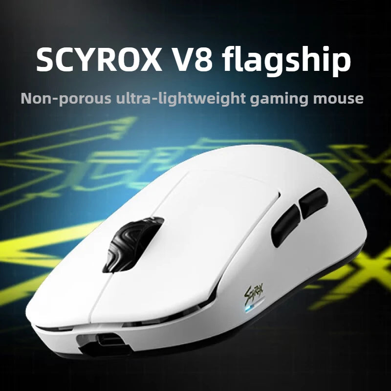 [IN STOCK ] SCYROX V8 8K Wired And Wireless Ultra-Lightweight 36g Gaming Mouse Ergonomics PAW3950 E-Sports Mice PC Gamer Accy
