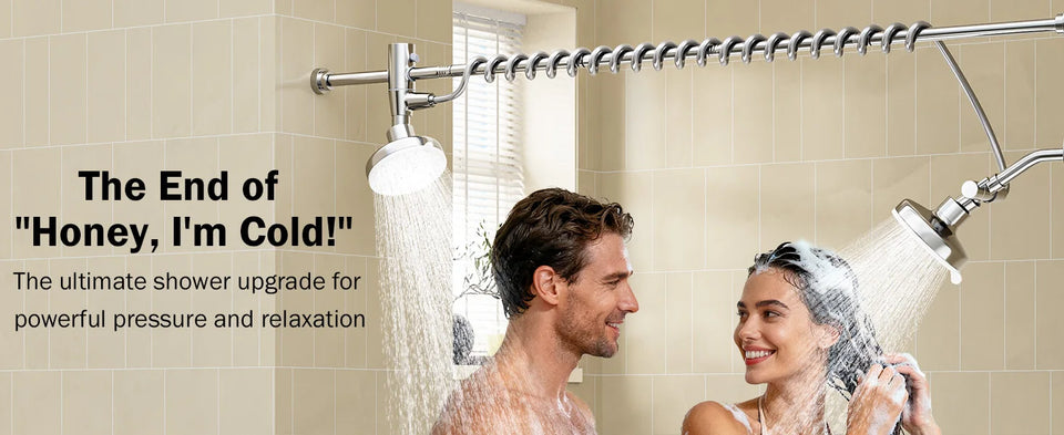 Tandem Shower Head For Couples, Dual Shower Head with Original Adjustable Slider, High Pressure Double Shower Head for Two
