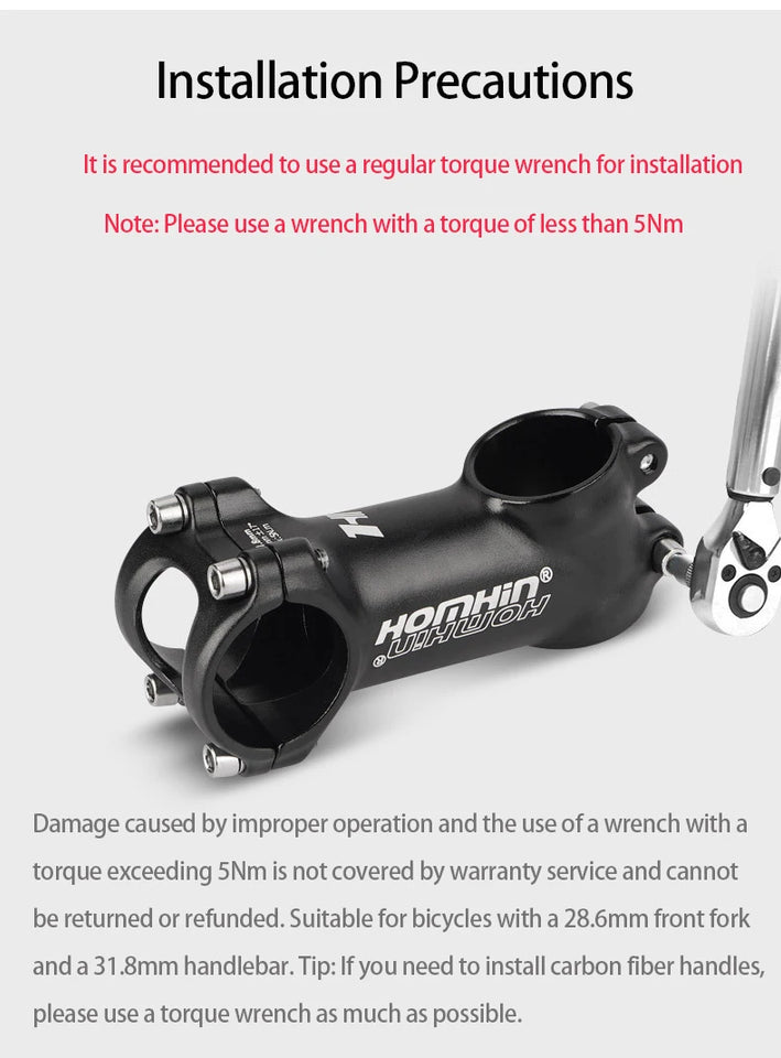 Homehin Adjustable Bicycle Handlebar Stem Ultralight 7/17 Degrees Bike Stems 31.8*45-120mm Positive Negative Vertical Handle
