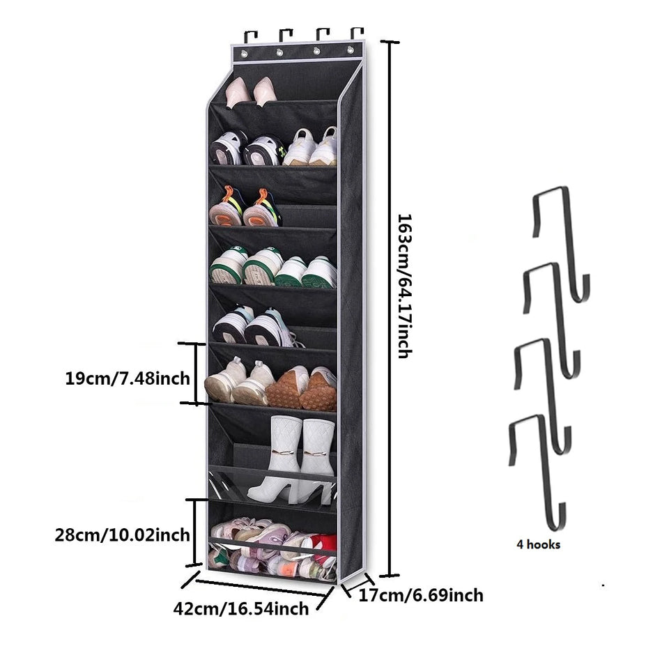 Multi-pockets Wall Storage Bag Large Over Door Hanging Shoe Organiser Behind Doors with 4 Metal Hooks Shoes Rack Storage Bags