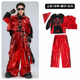 Boys Hip Hop Sweatshirt Shiny Vest Street Dance Cargo Pants Girls K-pop Clothes Set Kid Hip Hop Jazz Costume Children Streetwear