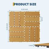 Acacia Wood Connected Deck Tiles for Patio & Outdoor Decor, 12"x12" Firm Weatherproof Non-Slip Wooden Flooring, 22/33 Panels