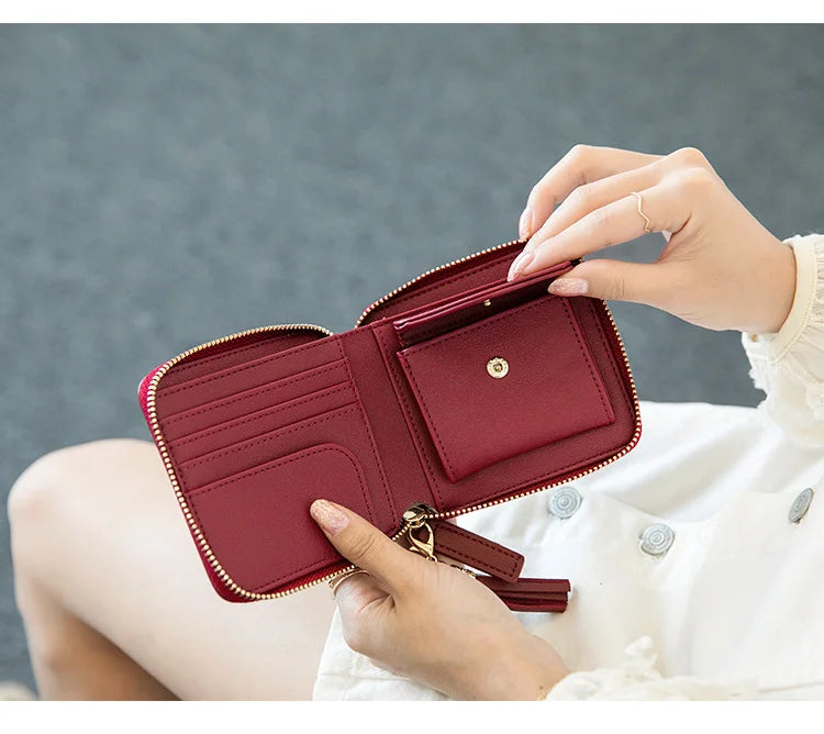 Women's Fringe Square Zipper Purse, Short Money Clip, All Simple Card Bag, Multi-functional Fashion Purse, New, 2024