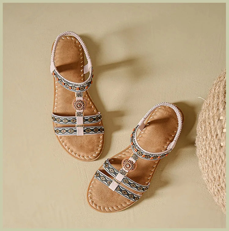 Women's sandals summer bohemian one line elegant slimming anti slip comfortable daily vacation flat beach shoes