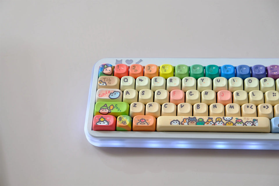 Cat Party Keycaps Set 132 Keys PBT Material Keycaps MOA XOA Profile DYE-SUB For MX Switch Wooting Mechanical Keyboard Keycap