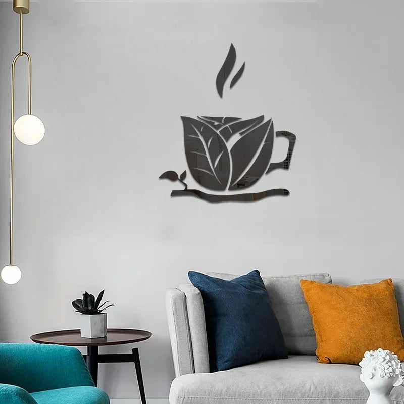 New Creative Acrylic Mirror Coffee Cup Wall Paste Living Room Bedroom Background Wall Decoration Self-adhesive Mirror