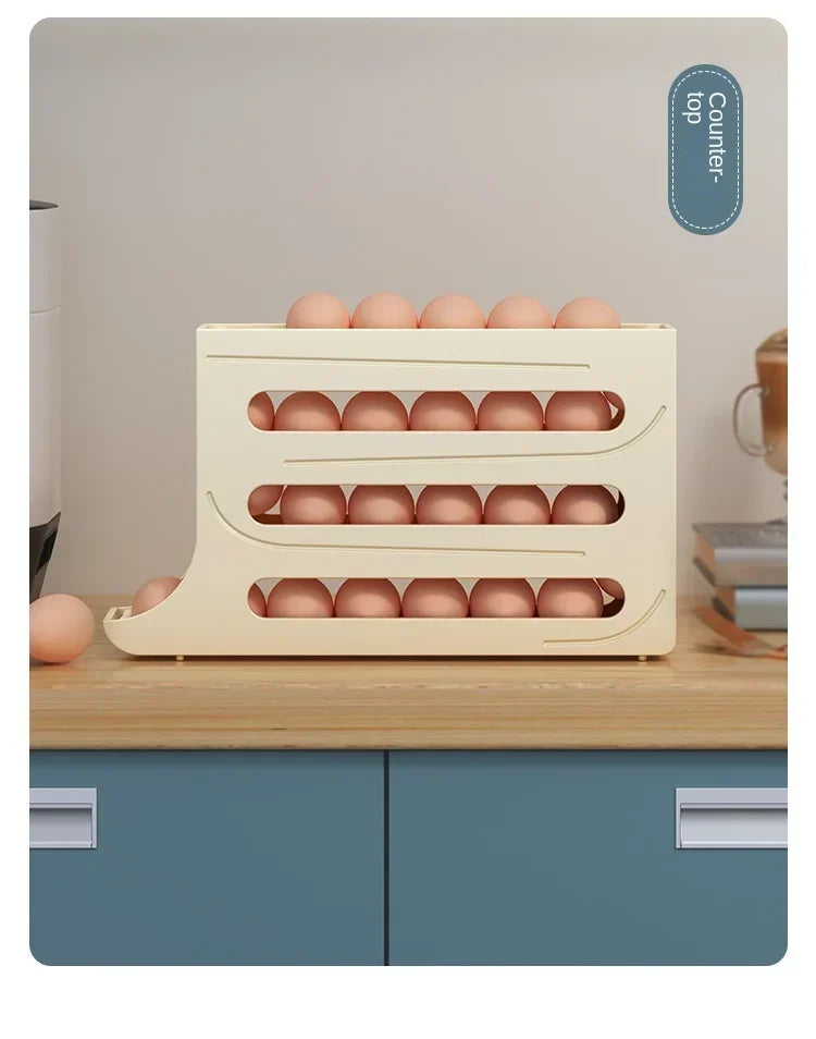 4 Layer Automatic Rolling Egg Dispenser Refrigerator Storage Box Fridge Organizer Rack for Kitchen
