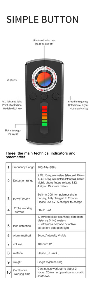 Hidden Camera Detector Anti Spy Gadget Professional Hunter Wireless Signal Car GPS Infrared Search Wiretapping Bug Mini Devices