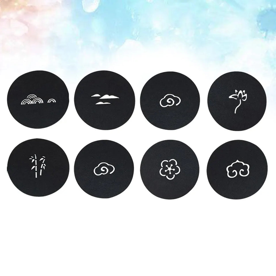 8 pcs Felt Coasters Creative Round Water Absorbent Heat Resistant Coffee Mats For Kitchen Office Bar Table Black