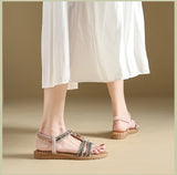 Women's sandals summer bohemian one line elegant slimming anti slip comfortable daily vacation flat beach shoes