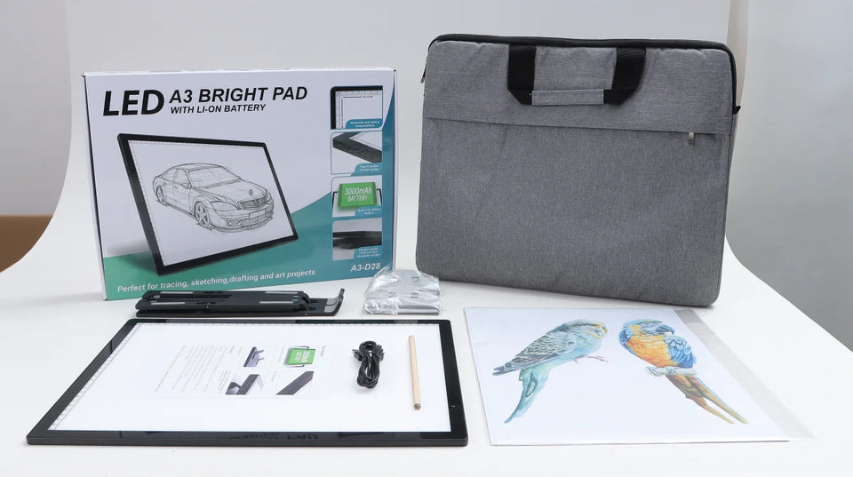 A3 Rechargeable Light Pad With Bottom Bracket, Clip and bag,3000 MAh Battery Powered Light Box For Diamond Painting,Sketching