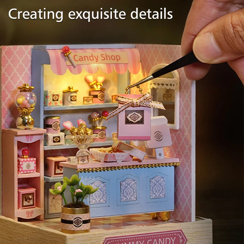 Coffee Shop Wooden Mini Doll House DIY Small House Kit  3D Puzzle Assembly Toy Miniature Dollhouse With Furniture Lighting Gifts