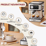 Cafelffe Espresso Coffee Machines Stainless Steel with Milk Frother Steam Wand Semi-Automatic Cappuccino maker 20Bar cafetera