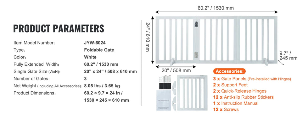 SucceBuy Free Standing Dog Gate Freestanding Pet Gate 3 Panels Foldable Dog Gate for Narrow Passageways Expandable Dog Barrier