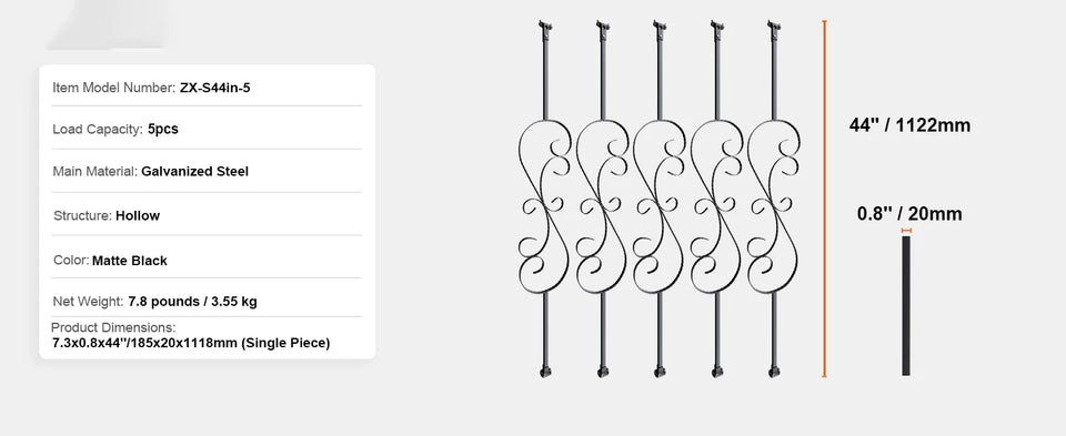 SucceBuy Staircase Metal Balusters Galvanized Decorative Banister Spindles with Hollow Baskets Spiral Stair with Shoes Screws