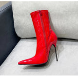 Knee-High Modern Boots Pointy Toe Women Shoes 13cm Ultra Thin Steel High Heels Metal Heel Calf Boots for Women Fun Shoes Size 46