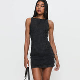 2025 Sexy American Y2K Washed Denim Lace-up Tank Dress Spring New Slim Fit Pencil Mini Skirt Streetwear Chic