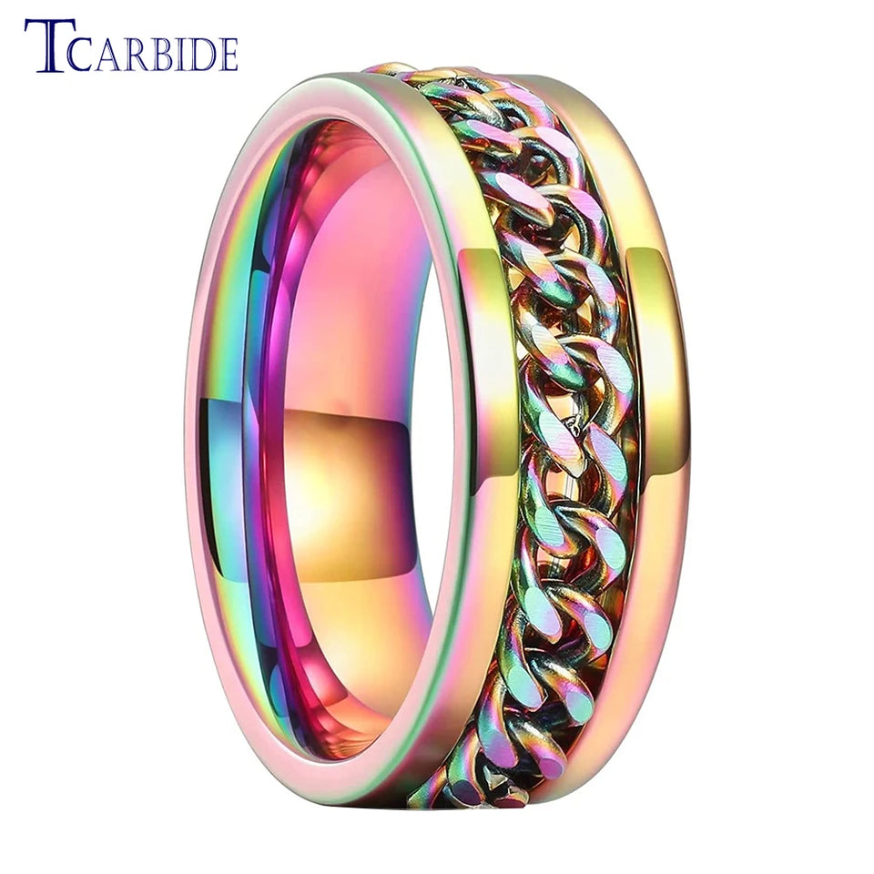 Dropshipping 8mm New Arrivals Men Women Stainless Steel Rotate Chain Ring Stepped Grooved Brushed Festival Fashion Gift Jewelry