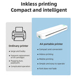 Wireless A4 ink free mini portable thermal printer, suitable for mobile phones and laptops, supports mobile printing