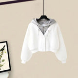2026 Girl Spring Autumn New Casual Tracksuit Matching Set Korean Elegant Fake Two-piece Hooded Sweatshirt+Loose Cargo Pants Suit