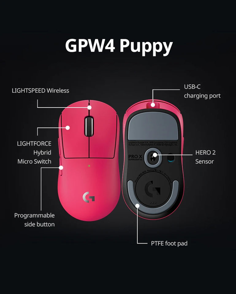 Logitech G PRO X SUPERLIGHT 2c wireless gaming mouse, 51g, HERO 2 sensor supports up to 44000DPI and 888IPS, 8KHz