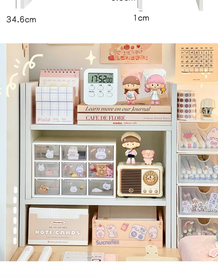 Ins Kawaii Desktop Storage Rack Bookshelf DIY Desk Holder Office Desk Organizer Student Combination Cabinet Storage Display Rack