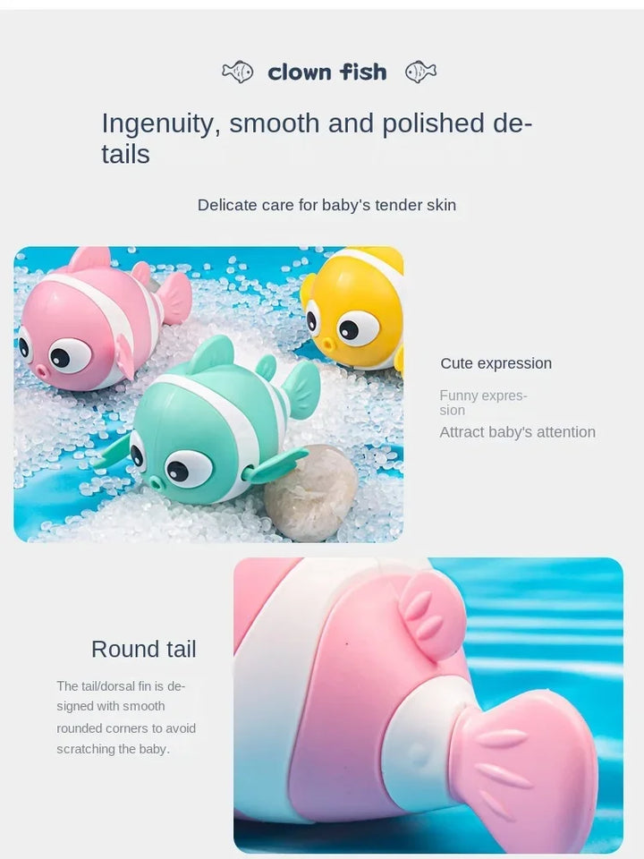 Hot sellingBaby Bath Toys Cute Swimming Fish Cartoon Animal Floating Wind Up Toys Water Game Classic Clockwork Toys For Toddlers