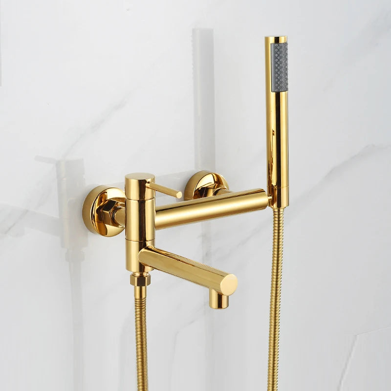 Bathtub Shower Faucet Brass Single Handle Waterfall Spout Wall Mounted Mixers Taps with Hand Shower Sets Bathroom Bidet Taps