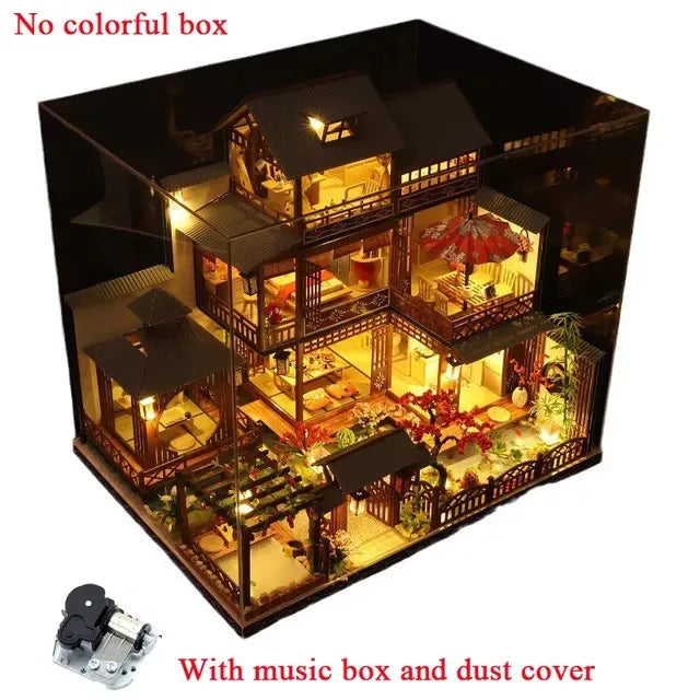 Newest DIY Wooden Dollhouse Japanese Architecture Doll Houses Mininatures with Furniture Toys for Children Friend Birthday Gift
