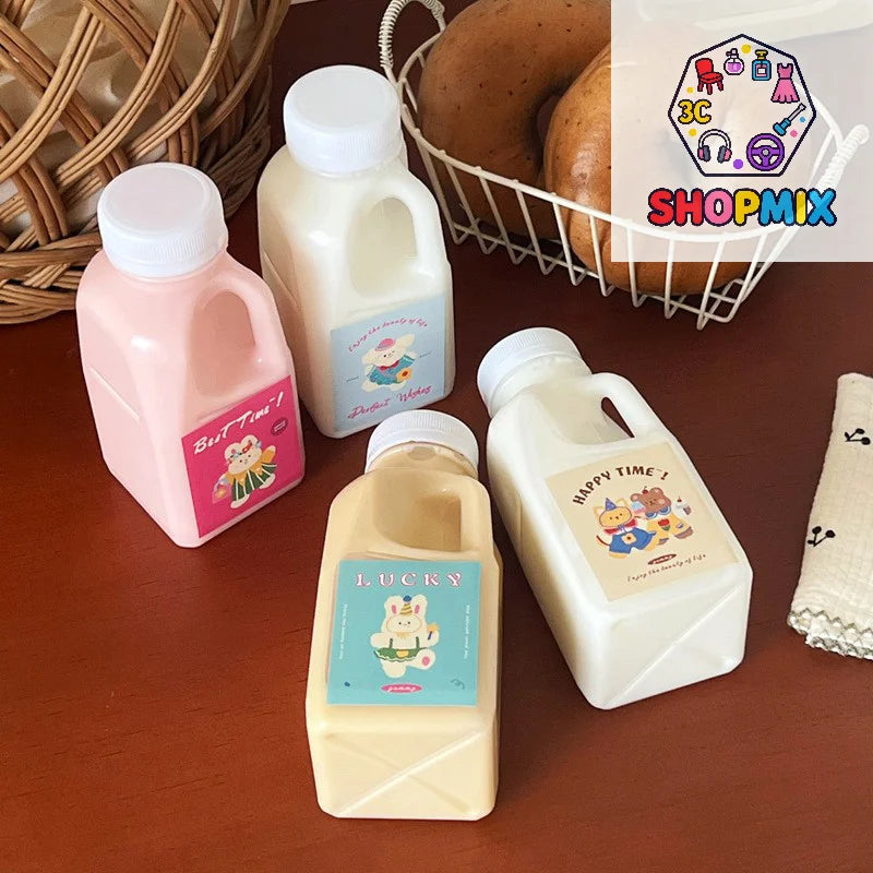 1PC Transparent Kids Water Bottle Plastic Juice Bottle PET Milk Beverage Bottle With Lid Camping Hiking Drinkware