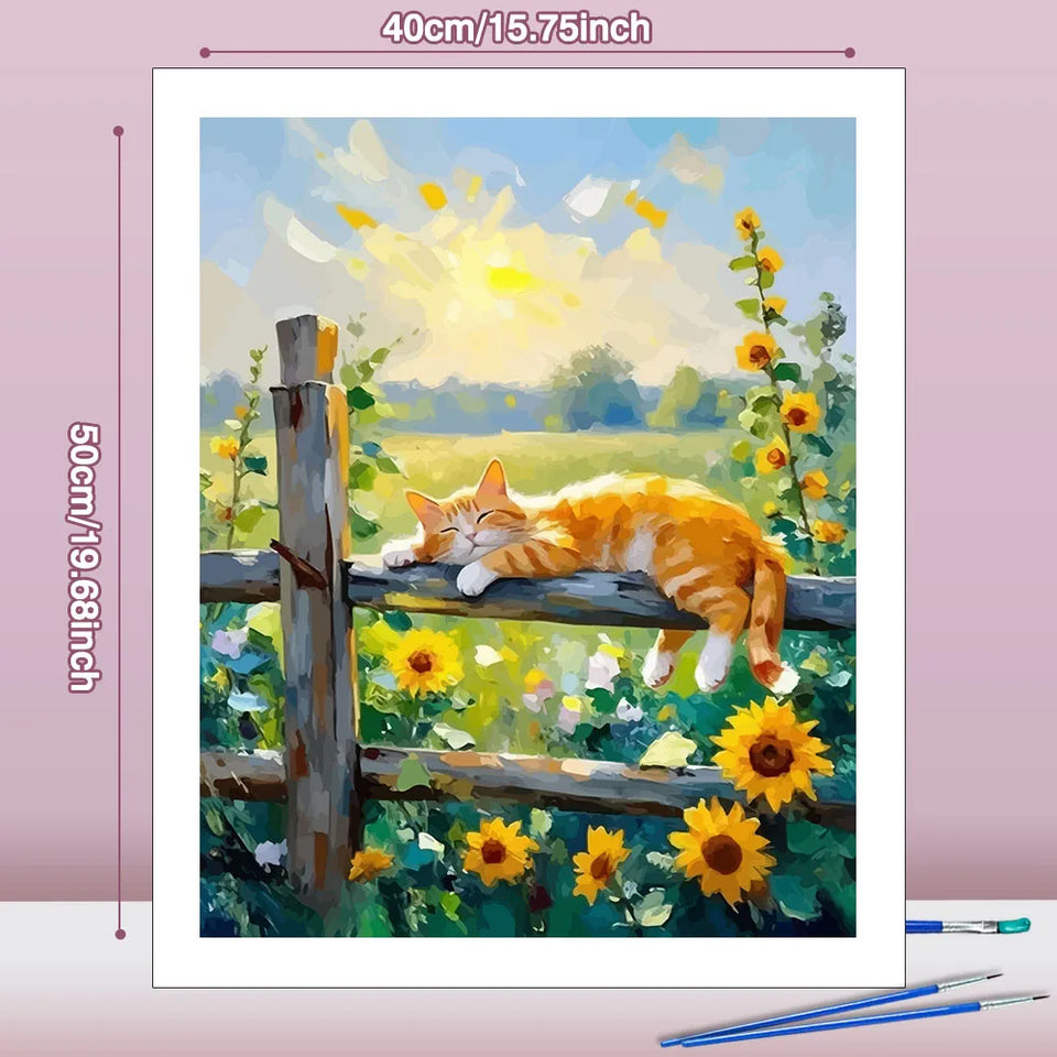 Huacan DIY Oil Painting By Numbers Sunset Cat Sunflower Home Decoration Wall Living Coffee Bar Room Decor Best Gift ﻿﻿﻿
