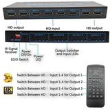 HDMI-compatible Matrix Switch 4x4, 4K Matrix Switcher Splitter 4 In 4 Out Box with EDID Extractor and IR Remote Control