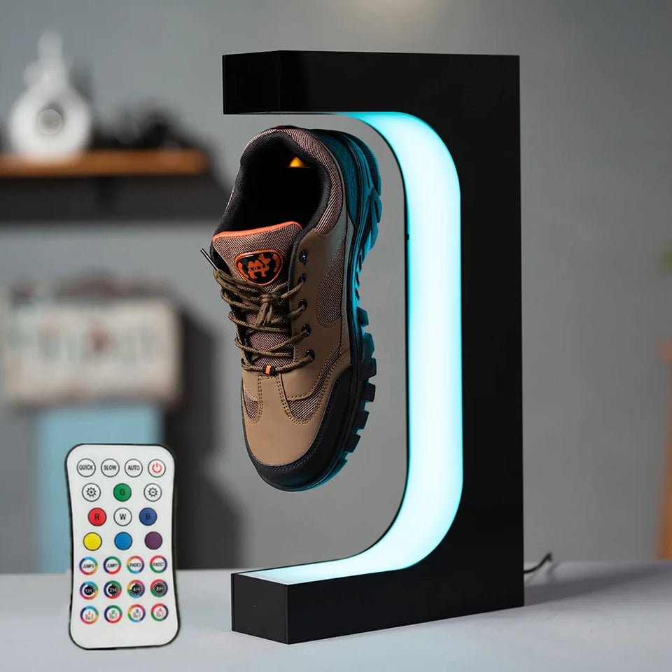 LED Floating Shoe Rack 360 Degree Auto Rotate Display Stand Shoes Shop Sample Showcase Shoes Rack Sneaker Storage
